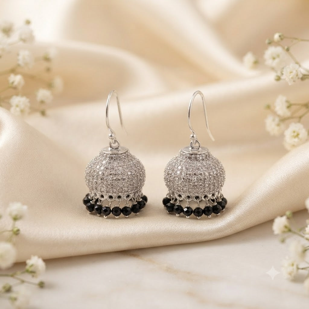 925 sterling silver black onyx jhumka earrings for women