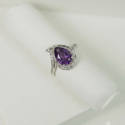 Amethyst Open Pear Ring 925 Silver