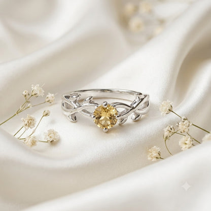 Floral Citrine Ring in Authentic 925 Sterling Silver