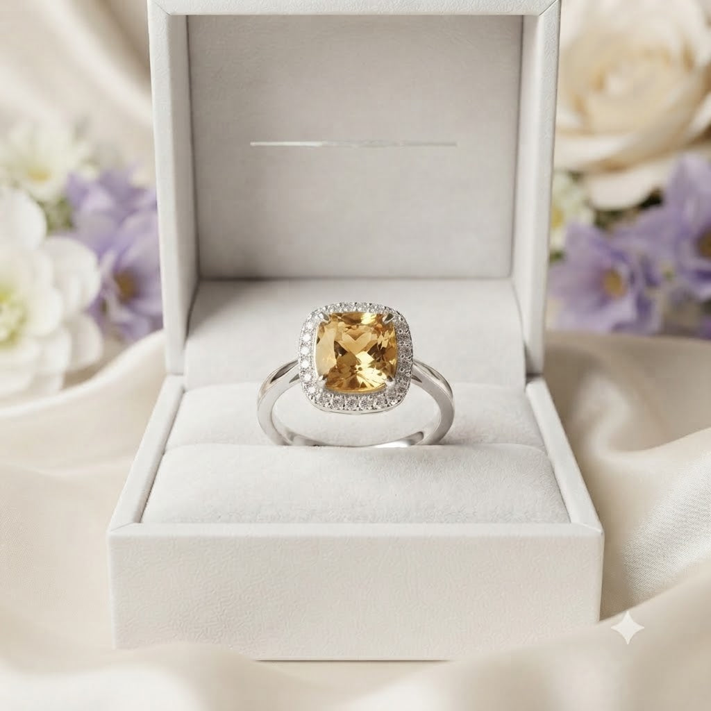 Cluster Citrine Ring 925 Sterling Silver Jewelry with Golden Yellow Citrine