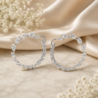 Marquise and round CZ hoop earrings crafted in 925 Sterling Silver