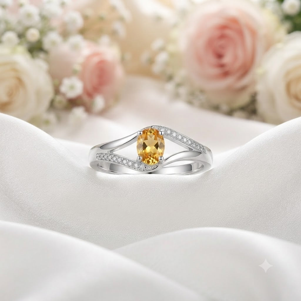 Bypass Citrine Ring 925 Sterling Silver Jewelry with Oval Golden Yellow Citrine