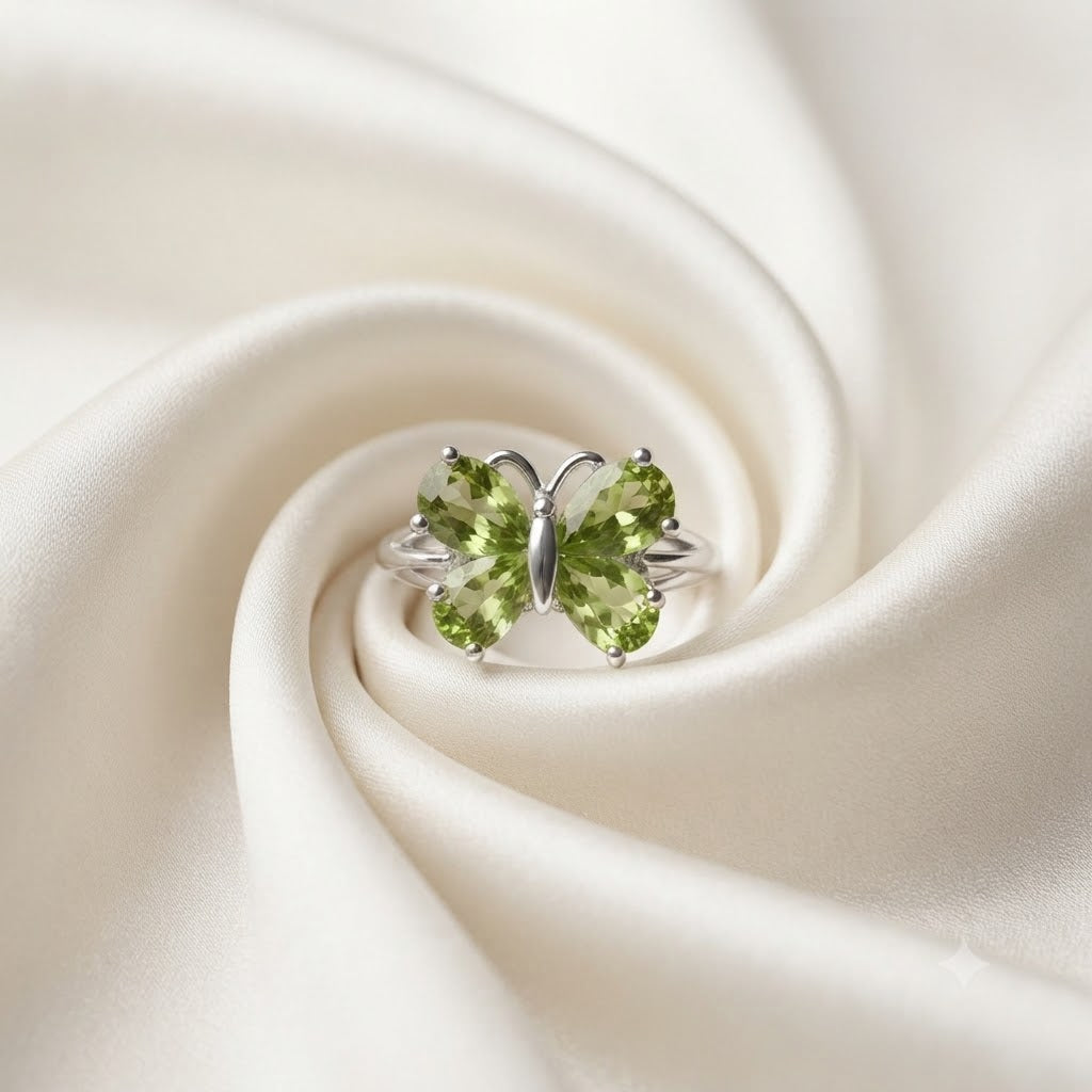 Peridot Butterfly Whimsical Ring in 925 Sterling Silver