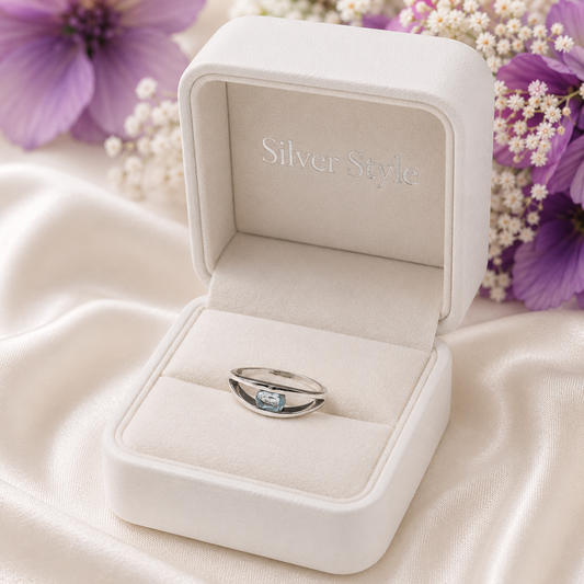Open Blue Topaz Ring in Authentic 925 Sterling Silver