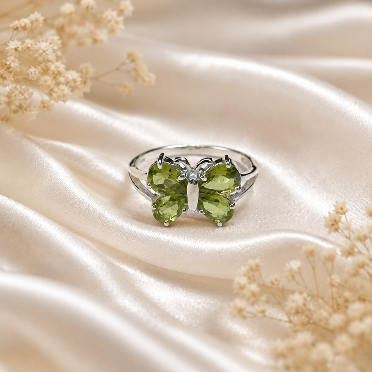 Peridot Butterfly Whimsical Ring in 925 Sterling Silver