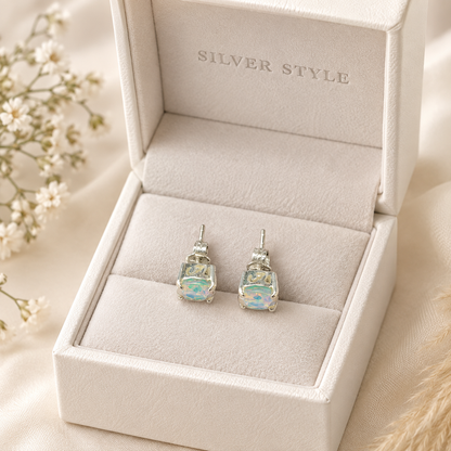 White Opal stud earrings in 925 sterling silver by Silver Style