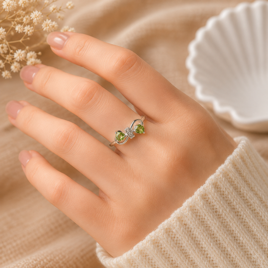 Peridot Bowknot Dainty Ring in 925 Sterling Silver