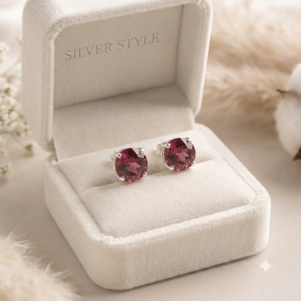Pink Tourmaline stud earrings in 925 sterling silver