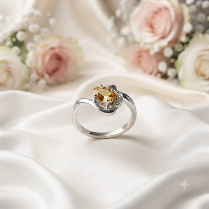 Oval Citrine Ring 925 Sterling Silver Jewelry with Golden Yellow Citrine