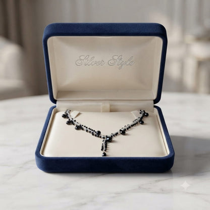 925 Sterling Silver Black Onyx Gemstone Layered Necklace
