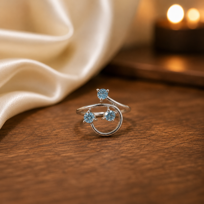 Triple Blue Topaz Bypass Ring in Authentic 925 Sterling Silver