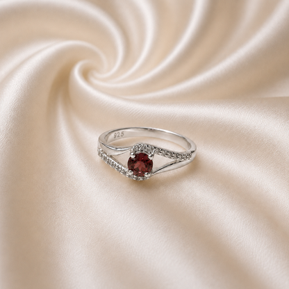 Red Garnet Split Shank Ring in 925 Sterling Silver