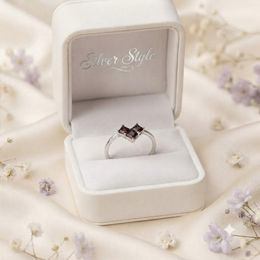 Red Garnet Heart Cluster Ring in 925 Sterling Silver
