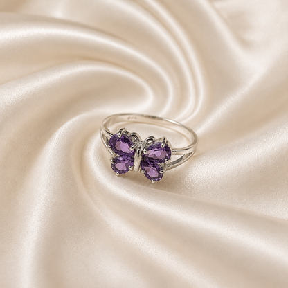 Butterfly Amethyst Ring in Authentic 925 Sterling Silver for Women