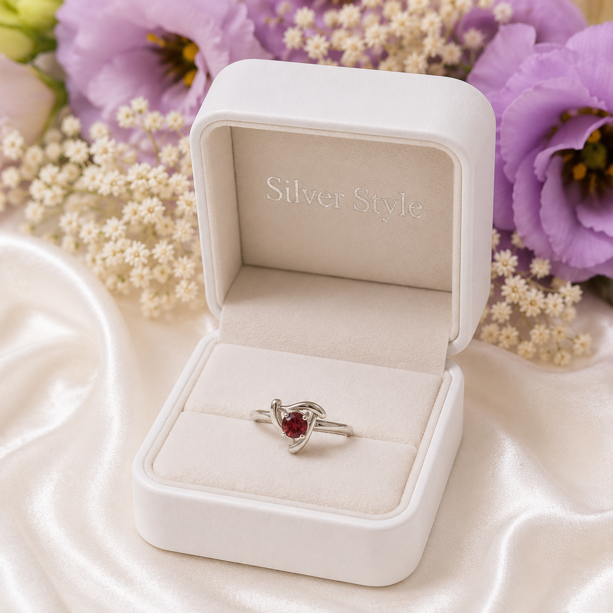 Red Garnet Bypass Ring in 925 Sterling Silver