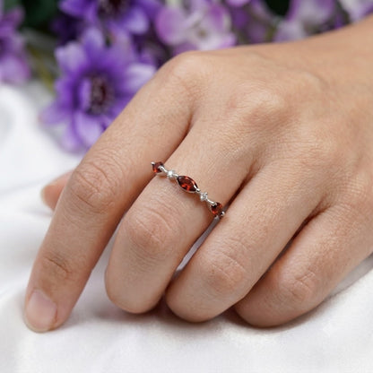 Marquise Garnet Ring 925 Sterling Silver