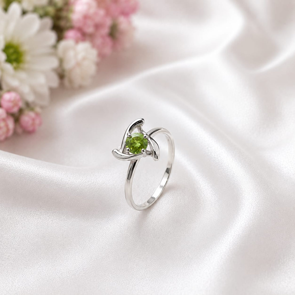 Peridot Swirl Bypass Ring in 925 Sterling Silver