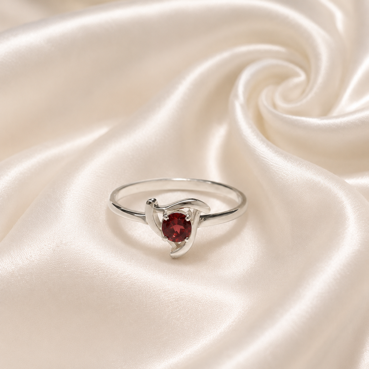 Red Garnet Bypass Ring in 925 Sterling Silver