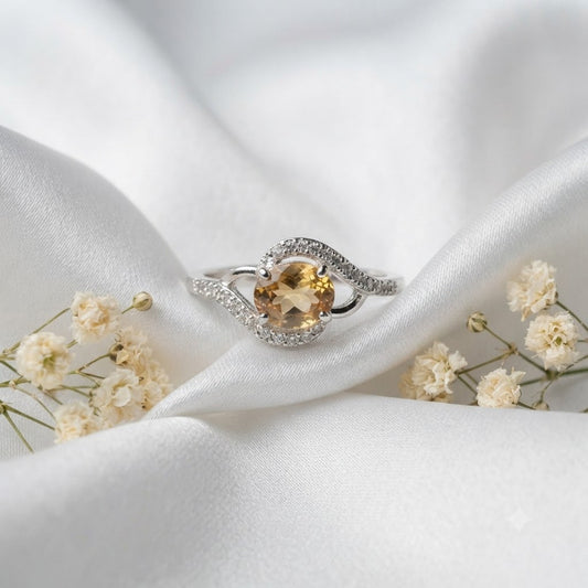 Halo Citrine Ring in Authentic 925 Sterling Silver