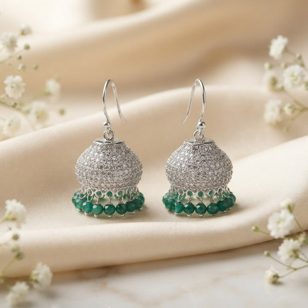 925 sterling silver green onyx jhumka earrings